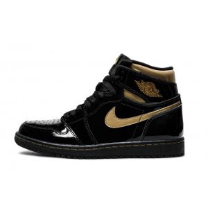 Fake Jordan 1 Retro High OG 'Black and Gold' Patent Leather Sneaker